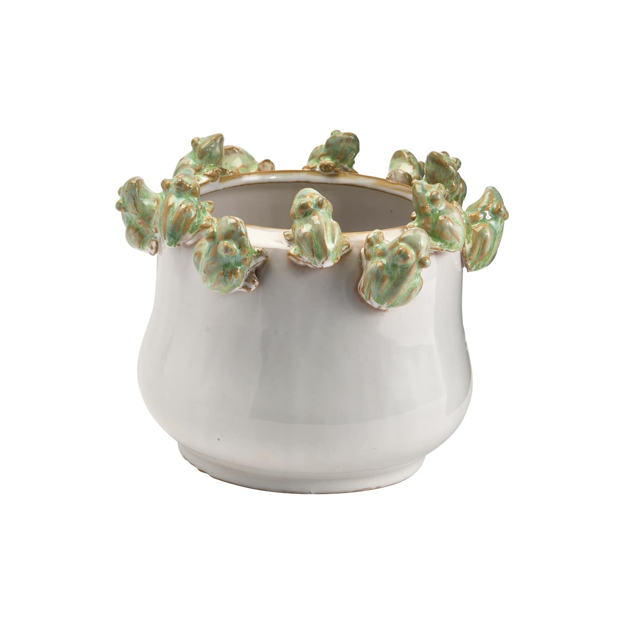 Hello Honey® 8" Multicolor Stoneware Planter with Frog Figurine Rim